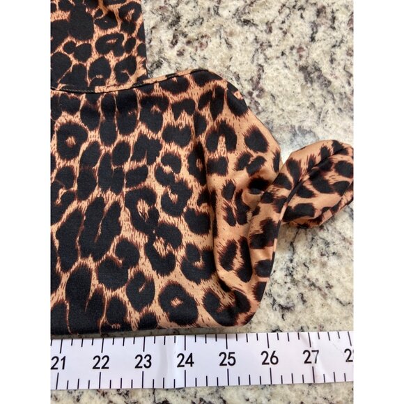 Womens Tunic Top L Brown Black Cold Shoulder Leopard Print Mob Wife Y2K - Picture 6 of 7
